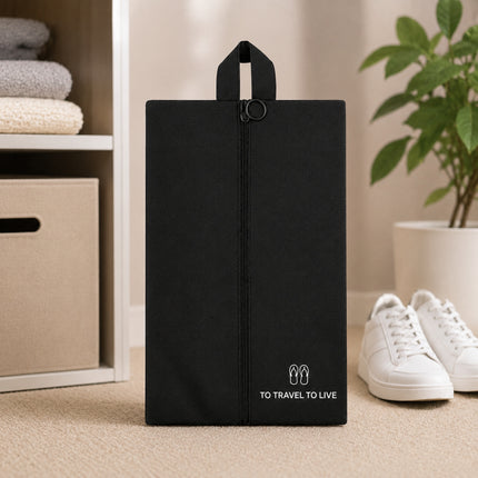 Ankit International Non-Woven Shoe Cover Bag with Handle & Zipper | Travel Shoe Organizer | Dustproof Footwear Storage Bag | Reusable Shoe Storage Pouch for Men & Women Black