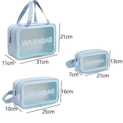 3-Piece Wash Bag Set for Travel (Blue) – Transparent