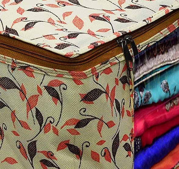 Saree Cover  with Orange/ Black Leaves Design