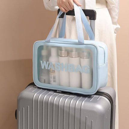 3-Piece Wash Bag Set for Travel (Blue) – Transparent