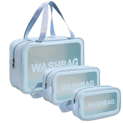 3-Piece Wash Bag Set for Travel (Blue) – Transparent