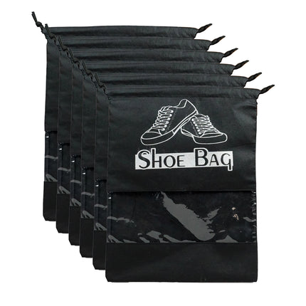 Ankit International Black Non-Woven Shoe Storage Bag with Transparent Window | Waterproof Drawstring Travel Shoe Organizer | Dustproof Footwear Cover for Men & Women Black