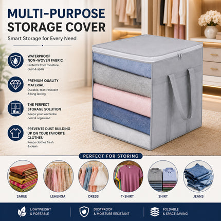 Premium Foldable Blanket Storage Bag with Transparent Window & Reinforced Handles | Large Clothes Organizer with Zipper for Wardrobe, Quilts, Comforters & Bedding (Grey)