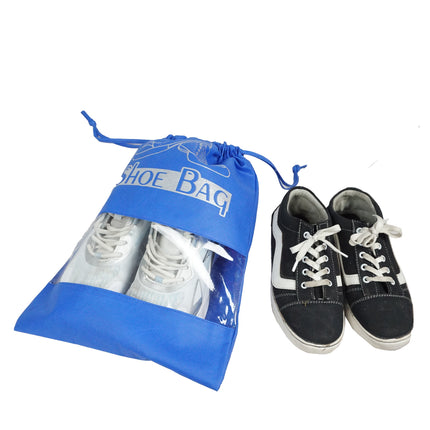Ankit International Blue Non-Woven Shoe Storage Bag with Transparent Window | Reusable Drawstring Waterproof Travel Shoe Organizer for Men & Women Blue