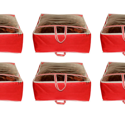 Ankit International Red Blanket Storage Cover – Large Foldable Quilt & Comforter Storage Organizer Bag with Transparent Window, Dustproof Wardrobe Organizer