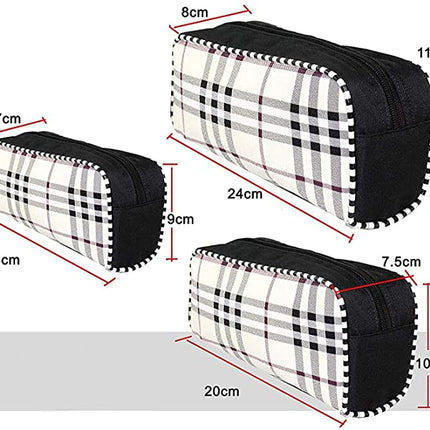 Ankit International 3-in-1 Travel Toiletry Bag Set – Portable Cosmetic & Makeup Organizer Pouch with Zipper, Multi-Purpose Wash Bag for Men & Women (Black Checkered)