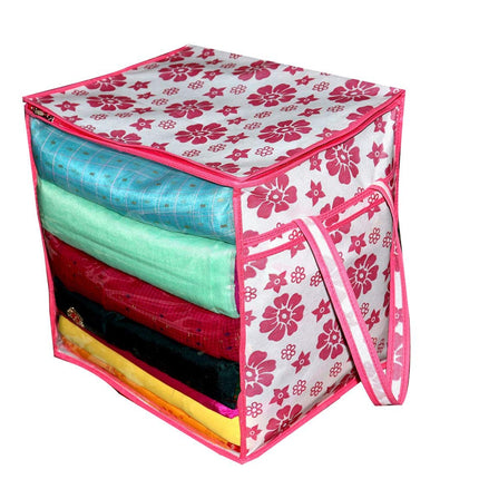 Saree Cover with white and orange Flower Design