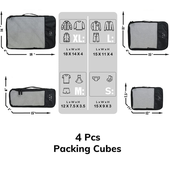 Travel Packing Cubes Set (Black) – Small, Medium, Large & Slim