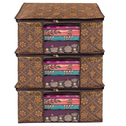 Saree Cover with Brown Floral Design