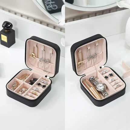 Ankit international Premium Travel Jewelry Organizer Box with Ring Holder, Earring & Necklace Storage | Portable Zip Jewelry Case for Women (Black)