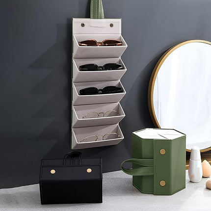 Ankit International Hanging Sunglasses Organizer | Foldable Eyeglasses Storage Case for 5 Glasses | Wall & Wardrobe Hanging Spectacle Holder | Travel Eyewear Organizer