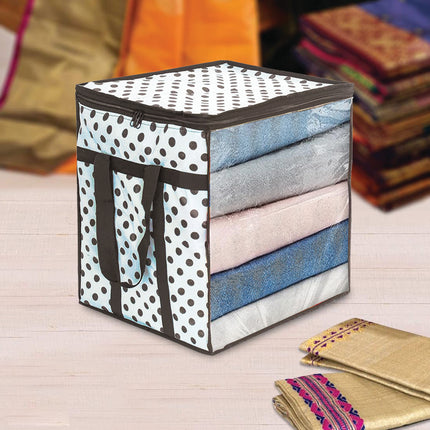 Ankit International Polka Dot Blanket Storage Bag with Transparent Window | Foldable Clothes & Quilt Organizer | Large Wardrobe Storage Box with Zipper & Handles
