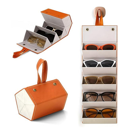 Ankit International Hanging Sunglasses Organizer | Foldable Eyeglasses Storage Case for 5 Glasses | Wall & Wardrobe Hanging Spectacle Holder | Travel Eyewear Organizer