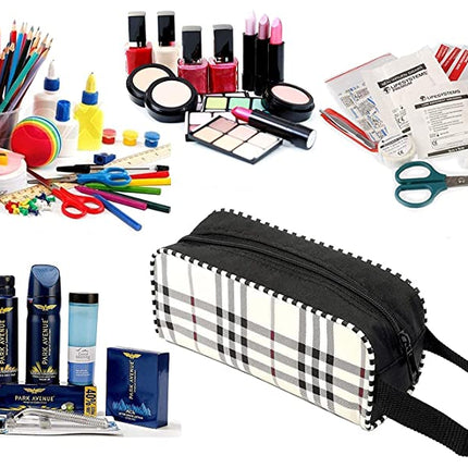 Ankit International 3-in-1 Travel Toiletry Bag Set – Portable Cosmetic & Makeup Organizer Pouch with Zipper, Multi-Purpose Wash Bag for Men & Women (Black Checkered)