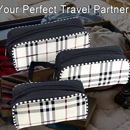 Ankit International 3-in-1 Travel Toiletry Bag Set – Portable Cosmetic & Makeup Organizer Pouch with Zipper, Multi-Purpose Wash Bag for Men & Women (Black Checkered)