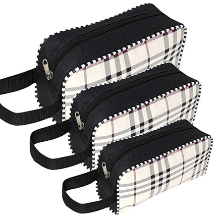 Ankit International 3-in-1 Travel Toiletry Bag Set – Portable Cosmetic & Makeup Organizer Pouch with Zipper, Multi-Purpose Wash Bag for Men & Women (Black Checkered)