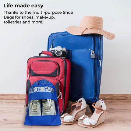 Ankit International Blue Non-Woven Shoe Storage Bag with Transparent Window | Reusable Drawstring Waterproof Travel Shoe Organizer for Men & Women Blue