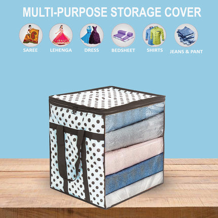 Ankit International Polka Dot Blanket Storage Bag with Transparent Window | Foldable Clothes & Quilt Organizer | Large Wardrobe Storage Box with Zipper & Handles