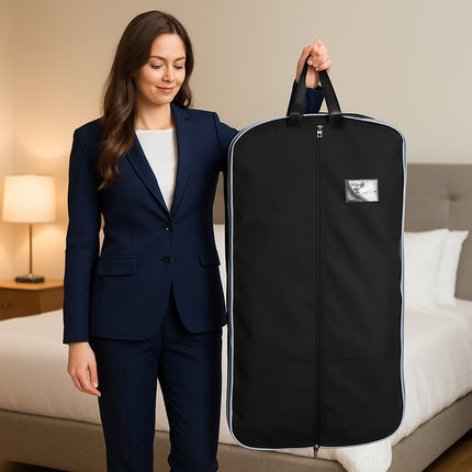 Ankit International Premium Garment Cover – Suit, Blazer, Coat & Sherwani Storage Bag with Full-Length Zipper, Carry Handles & ID Window | Travel & Wardrobe Organizer (Black)