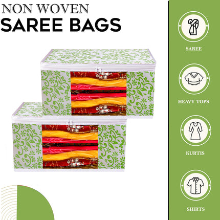Saree Cover with Green Floral Print