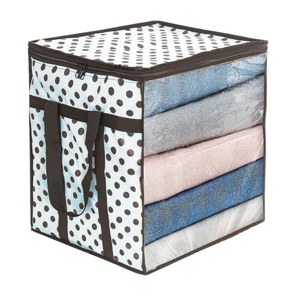 Ankit International Polka Dot Blanket Storage Bag with Transparent Window | Foldable Clothes & Quilt Organizer | Large Wardrobe Storage Box with Zipper & Handles