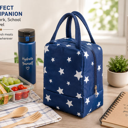 Ankit International Navy Star Print Insulated Lunch Bag – Leakproof Thermal Tote for Work, School & Travel