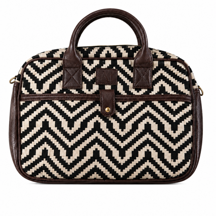 Ankit International Chevron Canvas Laptop Bag for Women & Men | Premium Handbag with PU Leather Handles | Office, Travel & Everyday Use