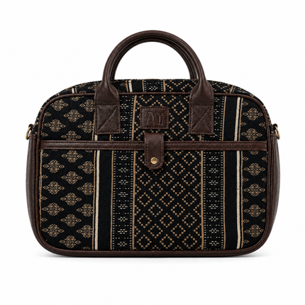 Ankit International Ethnic Print Canvas Laptop Bag for Women & Men | Premium Office Handbag with PU Leather Handles | Travel & Work Bag