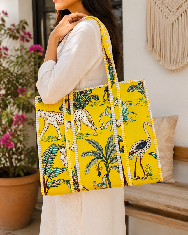 Ankit International Printed Cotton Tote Bag for Women | Floral Designer Handbag | Spacious Reusable Shopping Bag with Long Handles