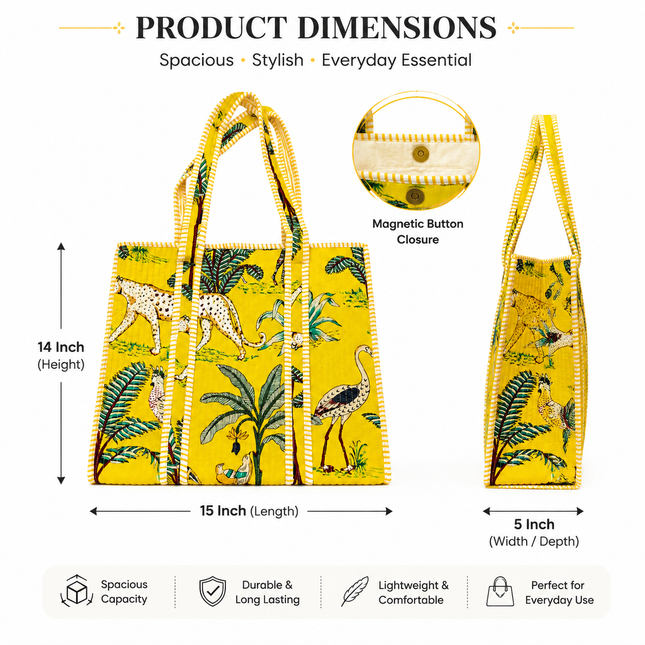 Ankit International Printed Cotton Tote Bag for Women | Floral Designer Handbag | Spacious Reusable Shopping Bag with Long Handles
