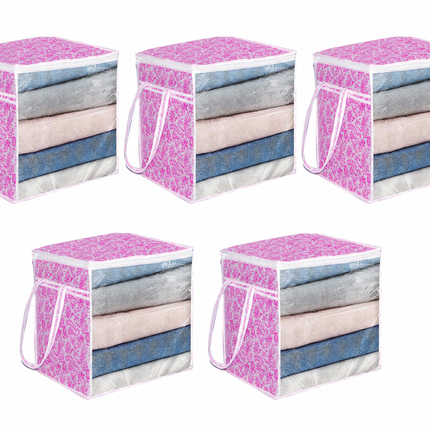 Ankit International Pink Blanket Storage Bag with Transparent Window | Foldable Clothes Organizer with Zip | Multi-Purpose Wardrobe Storage Box