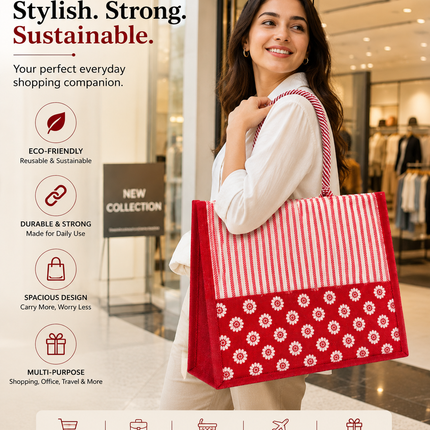 Premium Printed Jute Tote Bag for Women Eco-Friendly Reusable Shopping Grocery Everyday Carry Bag
