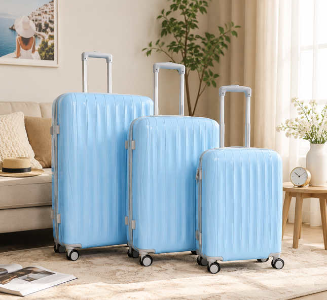Ankit International Sky Blue 3-Piece Hardshell Luggage Set – Expandable Spinner Suitcases with TSA Lock | 19", 23", 26" Trolley Bags for Travel