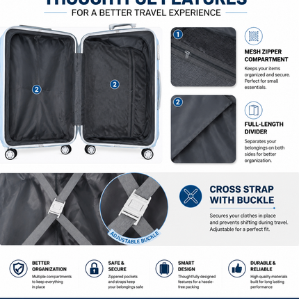 Ankit International Sky Blue 3-Piece Hardshell Luggage Set – Expandable Spinner Suitcases with TSA Lock | 19", 23", 26" Trolley Bags for Travel