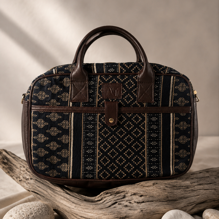 Ankit International Ethnic Print Canvas Laptop Bag for Women & Men | Premium Office Handbag with PU Leather Handles | Travel & Work Bag