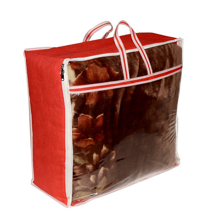 Ankit International Red Blanket Storage Cover – Large Foldable Quilt & Comforter Storage Organizer Bag with Transparent Window, Dustproof Wardrobe Organizer
