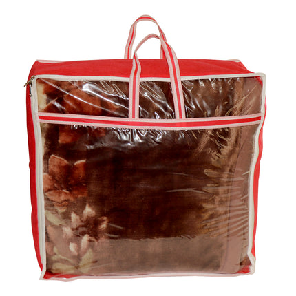 Ankit International Red Blanket Storage Cover – Large Foldable Quilt & Comforter Storage Organizer Bag with Transparent Window, Dustproof Wardrobe Organizer