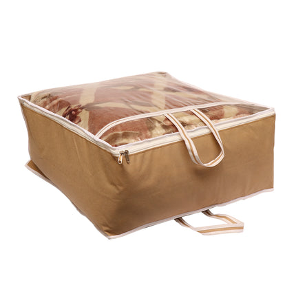 Ankit International Beige Blanket Storage Cover – Large Foldable Quilt & Comforter Storage Organizer Bag with Transparent Window, Dustproof Wardrobe Organizer