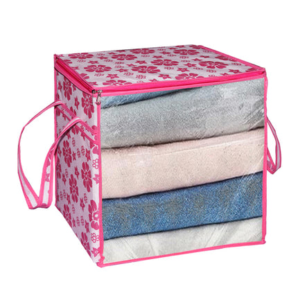 Ankit International Pink Floral Blanket Storage Bag | Foldable Wardrobe Organizer with Transparent Window | Large Clothes, Quilt & Comforter Storage Box