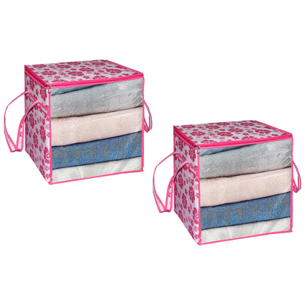 Ankit International Pink Floral Blanket Storage Bag | Foldable Wardrobe Organizer with Transparent Window | Large Clothes, Quilt & Comforter Storage Box