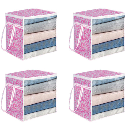 Ankit International Pink Blanket Storage Bag with Transparent Window | Foldable Clothes Organizer with Zip | Multi-Purpose Wardrobe Storage Box