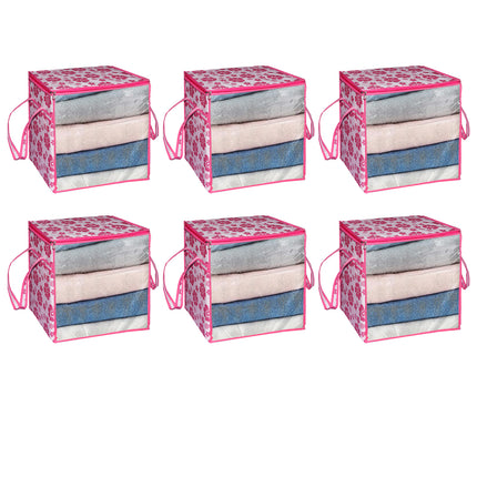 Ankit International Pink Floral Blanket Storage Bag | Foldable Wardrobe Organizer with Transparent Window | Large Clothes, Quilt & Comforter Storage Box