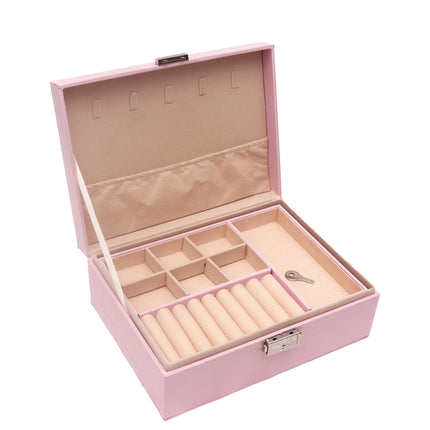 Ankit International Pink Jewellery Storage Box with Mirror | Lockable Jewelry Organizer Case for Rings, Earrings, Necklaces & Bangles | Travel & Wardrobe Storage