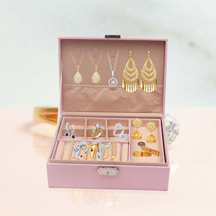 Ankit International Pink Jewellery Storage Box with Mirror | Lockable Jewelry Organizer Case for Rings, Earrings, Necklaces & Bangles | Travel & Wardrobe Storage