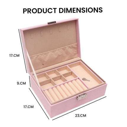 Ankit International Pink Jewellery Storage Box with Mirror | Lockable Jewelry Organizer Case for Rings, Earrings, Necklaces & Bangles | Travel & Wardrobe Storage