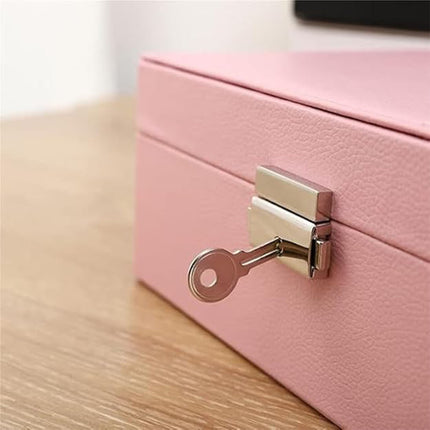 Ankit International Pink Jewellery Storage Box with Mirror | Lockable Jewelry Organizer Case for Rings, Earrings, Necklaces & Bangles | Travel & Wardrobe Storage