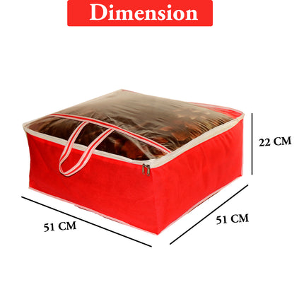 Ankit International Red Blanket Storage Cover – Large Foldable Quilt & Comforter Storage Organizer Bag with Transparent Window, Dustproof Wardrobe Organizer