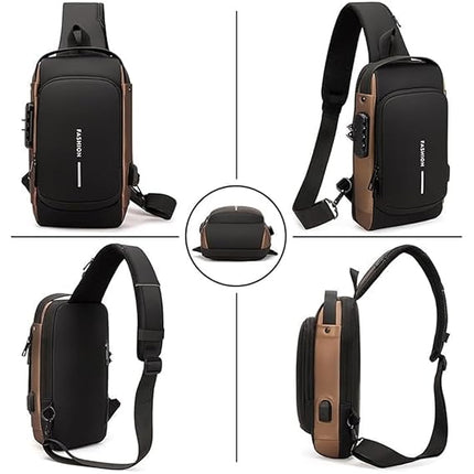ANKIT INTERNATIONAL Waterproof Polyester Slim Unisex Crossbody Sling Bag With USB Charging Port, Backpack Men's Shoulder Bag, Travel Handbag, Hard Shell Anti-Theft Chest Bag