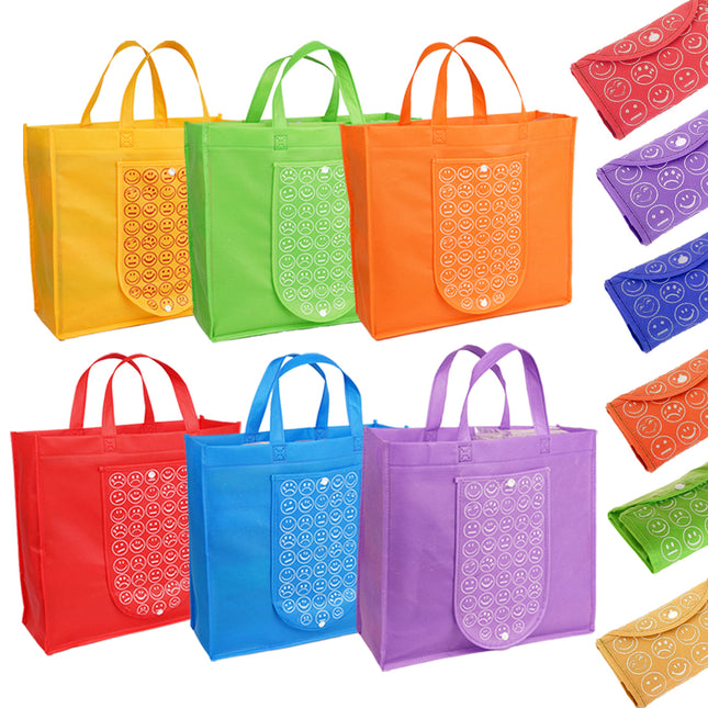 Ankit International Smiley Print Non-Woven Reusable Grocery Shopping Bag | Eco-Friendly Multipurpose Tote Bag with Handle | Foldable Storage Carry Bag