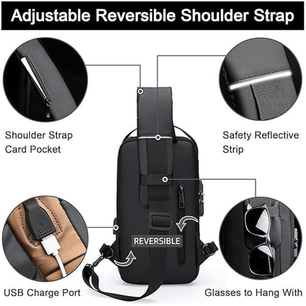 ANKIT INTERNATIONAL Waterproof Polyester Slim Unisex Crossbody Sling Bag With USB Charging Port, Backpack Men's Shoulder Bag, Travel Handbag, Hard Shell Anti-Theft Chest Bag